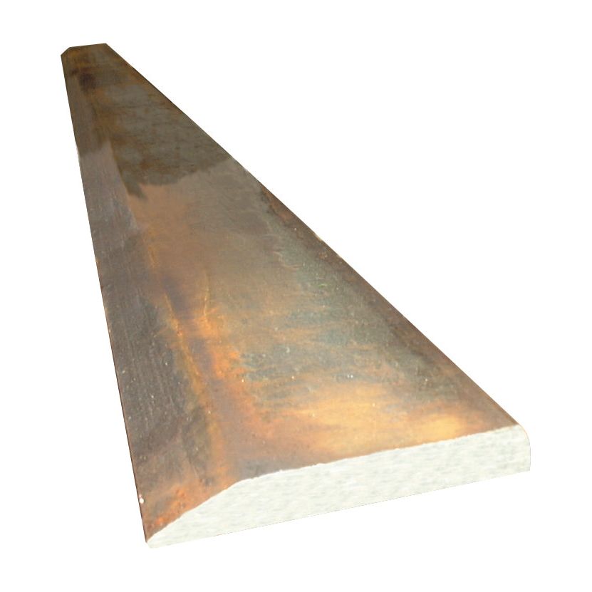 The Sparex Weld On Bucket Edge (Single Bevel) features a long, rectangular metal bar with a flat top and angled sides, boasting a hardness of 250-300Hb, making it ideal for welding procedures or use as a bucket strip.
