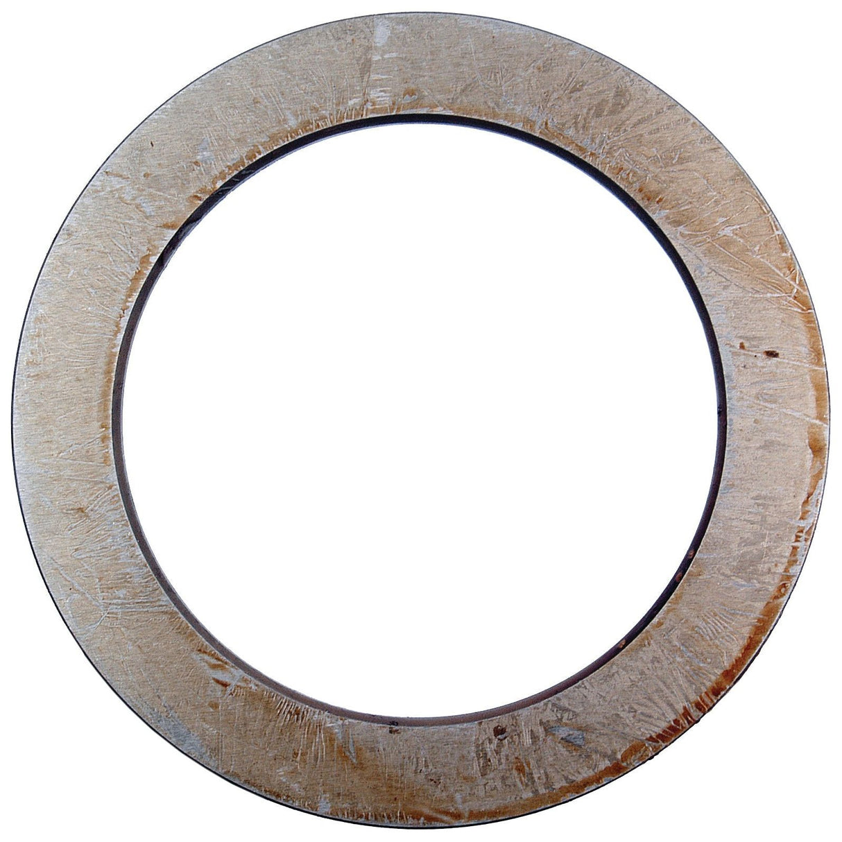 The Sparex Washer (Sparex Part No. S.7722) is a circular, weathered metal ring commonly used as a thrust washer in front axle assemblies, featuring a smooth outer edge and a scratched inner surface.