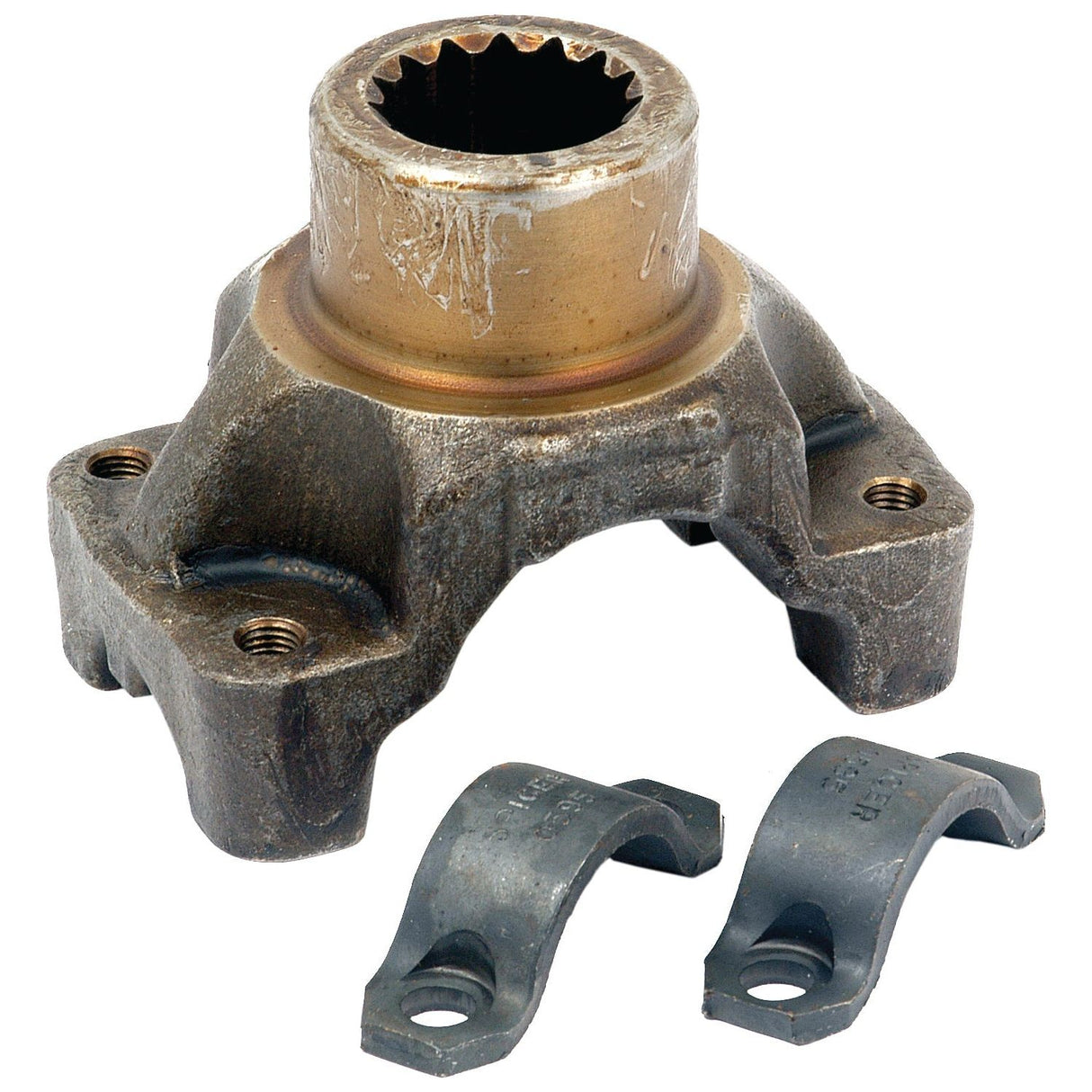 Here is the revised sentence using the given product data:
The Yoke Shaft (Sparex Part No. S.7739) by Sparex is a metal mechanical part with a cylindrical center and four mounting holes, accompanied by two smaller curved metal pieces, often used in Case IH applications.