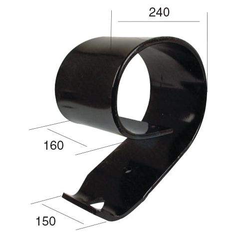 A black metal clamp with dimensions 240 mm, 160 mm, and 150 mm, suitable as the Sparex replacement part S.77765 for Frost or Kongskilde equipment.