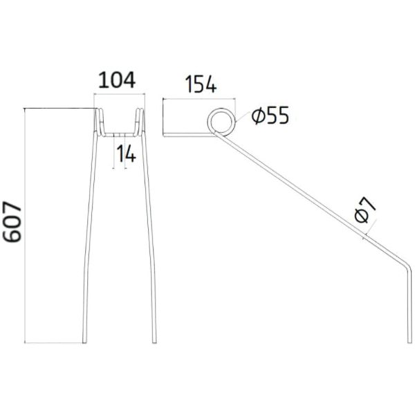 Grass & Weeder Tine- Length:607mm, Width:104mm,⌀7mm - Replacement for Doublet Record
 - S.79442 - Farming Parts