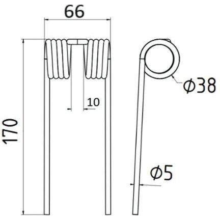 Pick-Up Haytine- Length:170mm, Width:66mm,⌀5mm - Replacement for Vicon, Case IH
 - S.79620 - Farming Parts