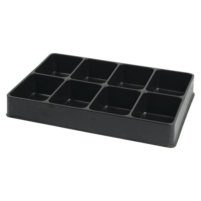 The Sparex 8 Compartment Tray (330 x 50 x 230mm), also known as Sparex Part No. S.2422, features eight square compartments arranged in two rows of four, designed for optimal organization.