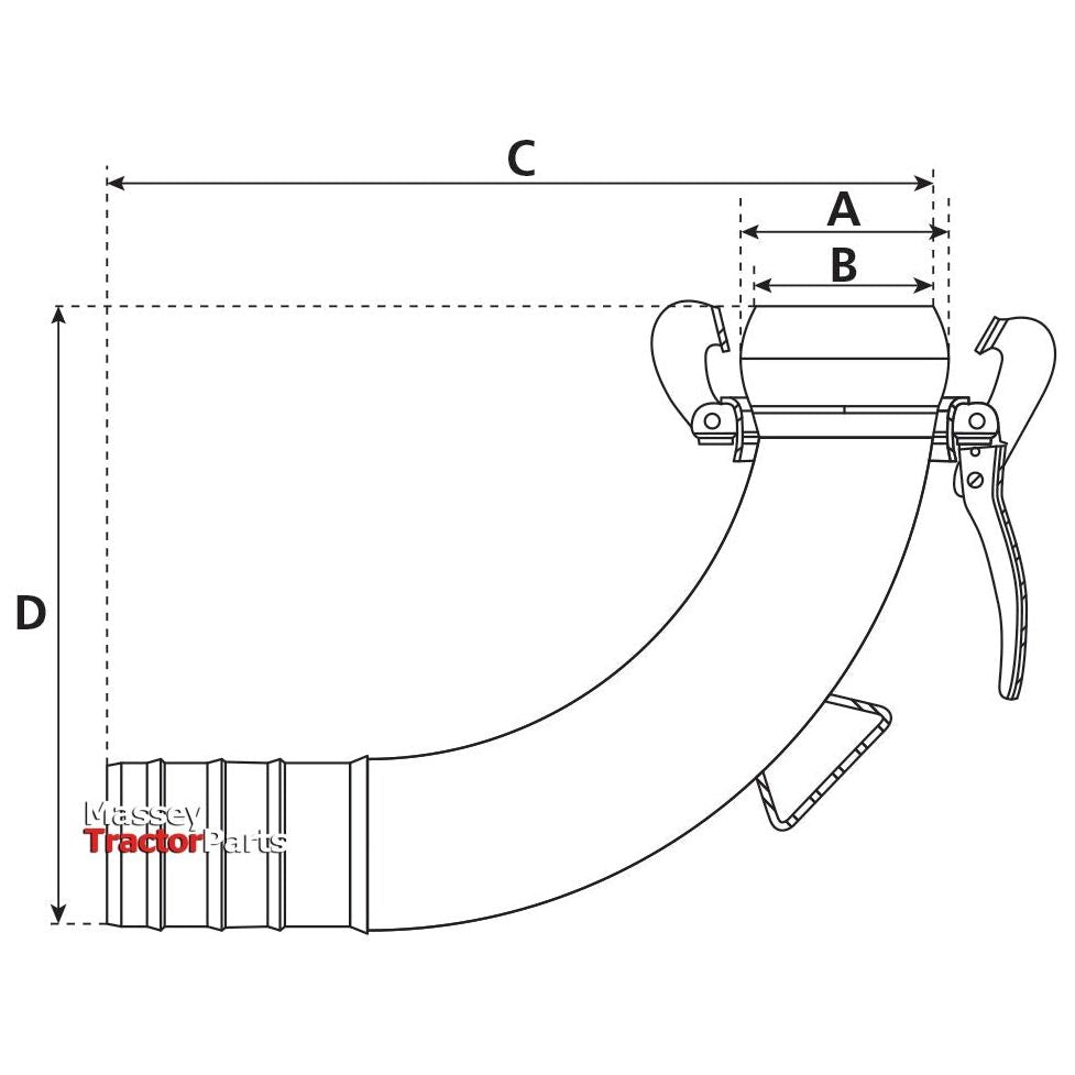90° Coupling with Hose End - Male 5'' (133mm) x5'' (125mm) (Galvanised) - S.59427 - Farming Parts