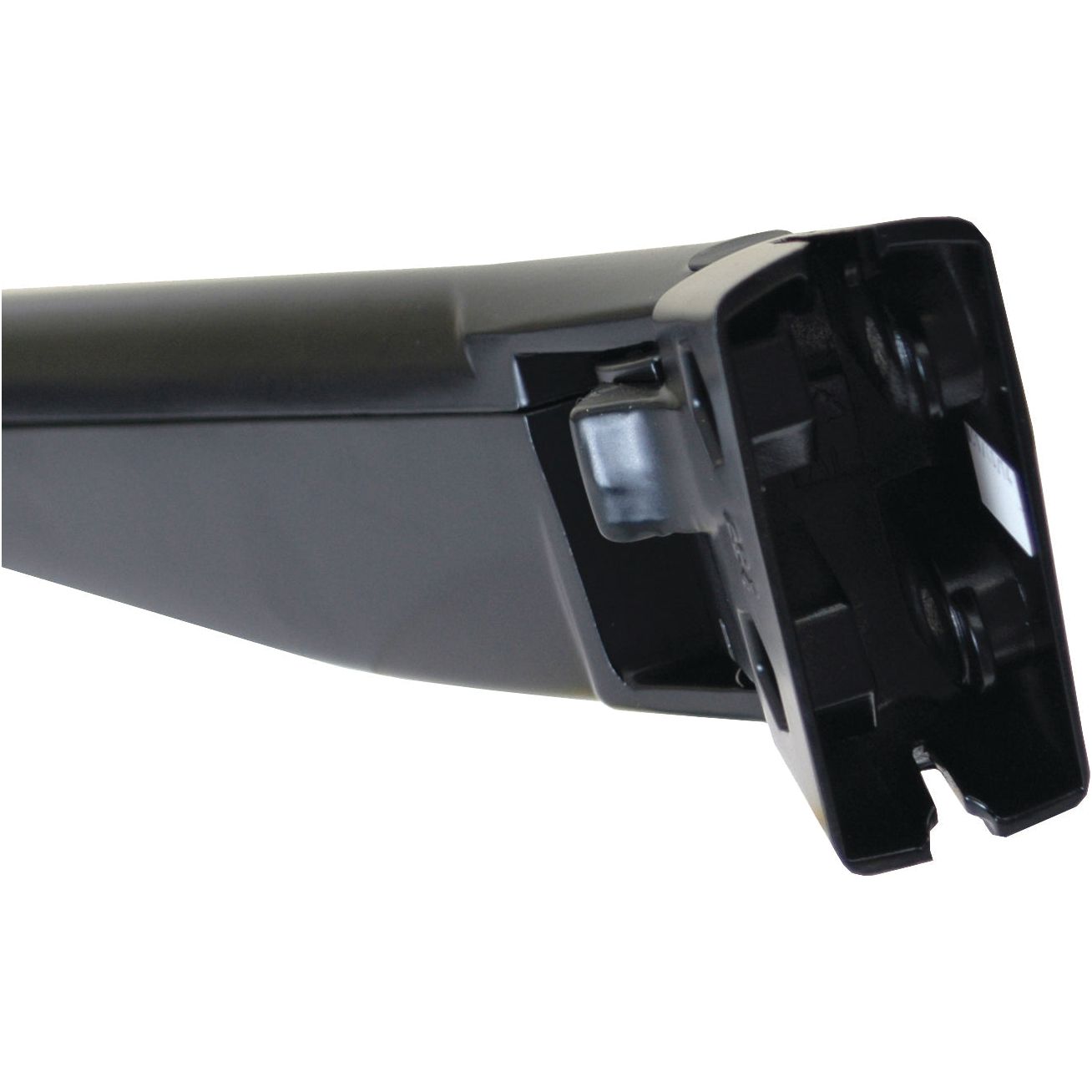 Close-up image of the Sparex Adjustable Mirror Arm (650 - 925mm) LH, Part No.S.39706, a black rectangular plastic object with a hinged, open end, featuring two visible slots and screws.