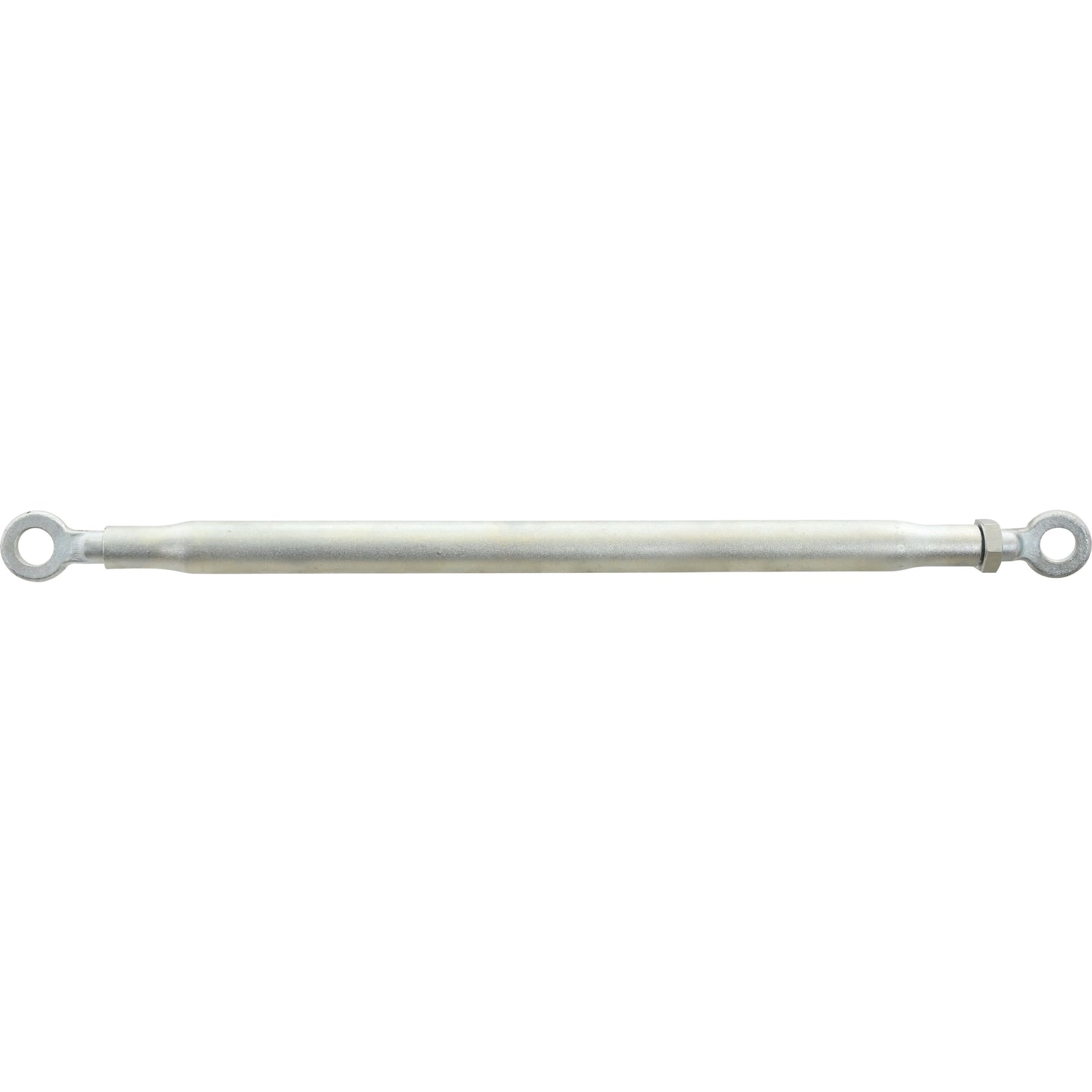 The Adjustable Stabiliser Bar, Heavy Duty - S.158 from Sparex, equipped with two eyelets and a central body, similar to those used in Massey Ferguson machinery, is perfect for tensioning and adjusting the length of cables or ropes.