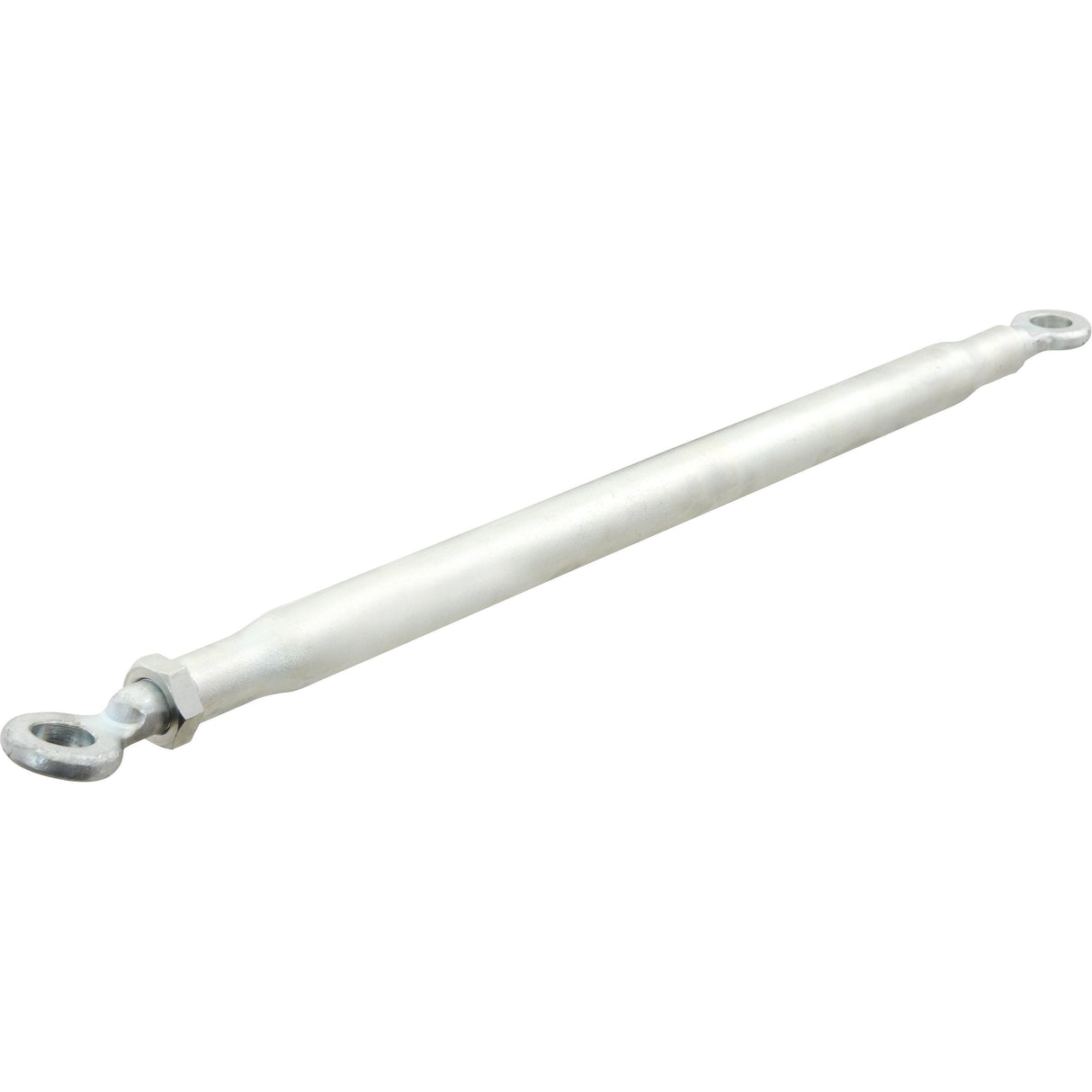 The Sparex Adjustable Stabiliser Bar, Heavy Duty - S.158 is a metallic turnbuckle with eyelets on both ends, designed for adjusting tension in cables or ropes. Compatible with Massey Ferguson and Landini 894208M91 models, this durable component works seamlessly with Sparex End Fittings to ensure optimal performance.
