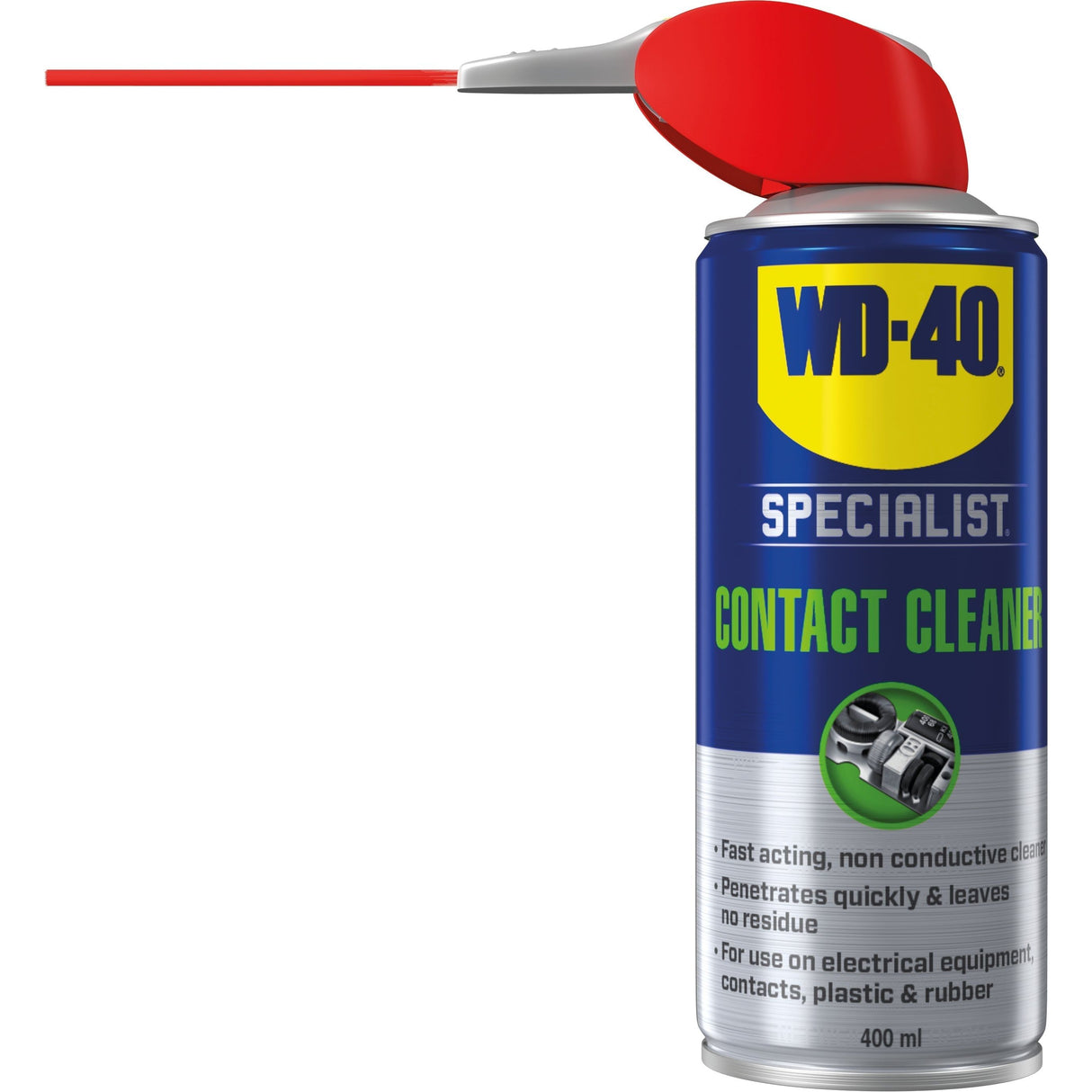 A 400ml aerosol contact cleaner can of Sparex Aerosol Contact Cleaner (Sparex Part No. S.27682) with a red straw for precise application. Text on the label highlights its fast-acting, non-conductive properties and suitability for electrical equipment.
