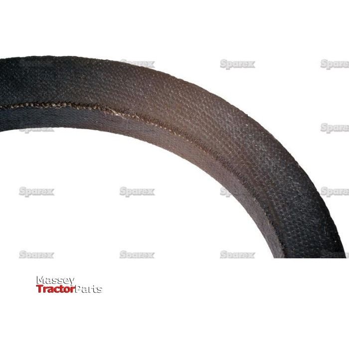 Close-up of a textured, curved, dark material with the text "Massey Tractor Parts" and "Sparex" watermarked over the image. The intricate details reveal it's part of a V Belt - B Section - Belt No. B35, Sparex Part No.S.18826, essential for reliable tractor performance.