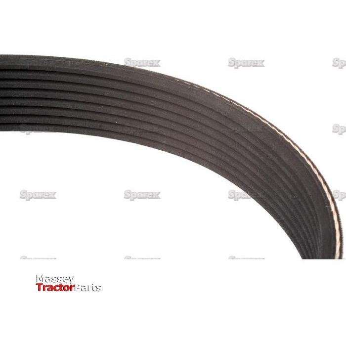 Close-up of a black, ribbed Poly V / Multi-Rib Belt (Belt No. 6PK2217) with the logo reading "Sparex" and watermarked with "Sparex Agribelt.