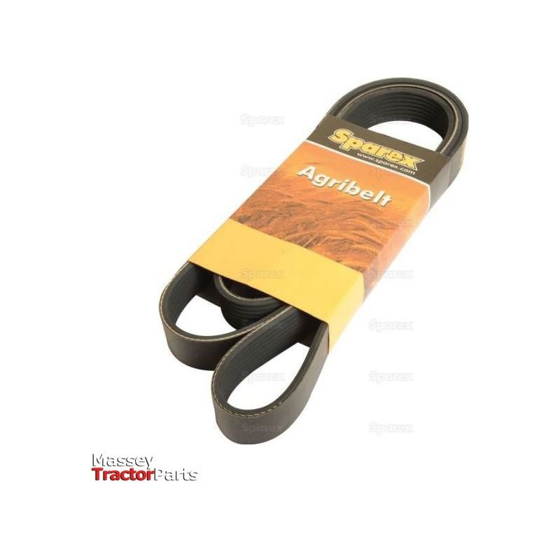 A Poly V / Multi-Rib Belt - PK Section - Belt No. 8PK2020 by Sparex, packaged and coiled with its label visible, featuring the Multi-Rib Belt design. The Massey Tractor Parts branding is also displayed in the lower left corner.