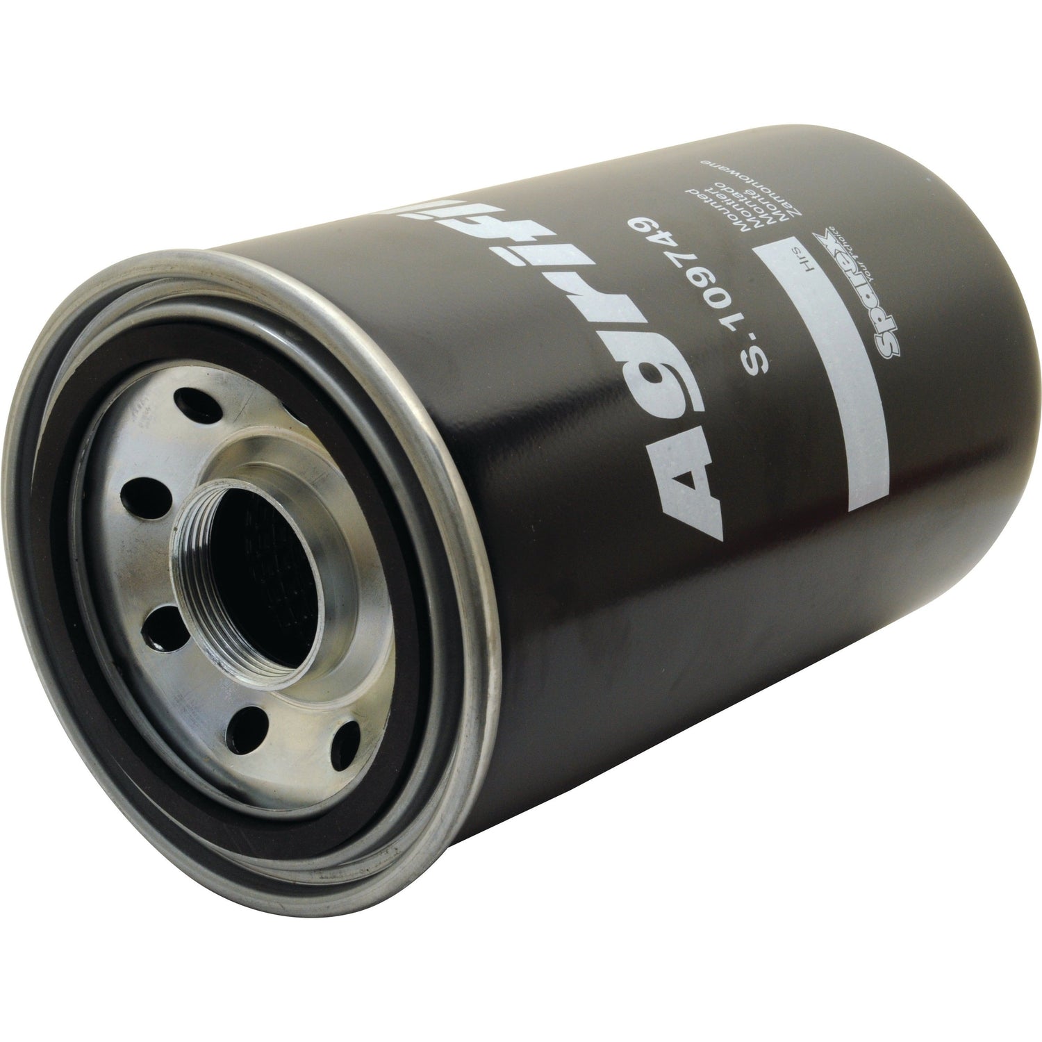 A cylindrical black hydraulic filter, branded "Sparex" with the part number "S.109749" printed on the side, similar to Fleetguard HF7950, featuring a threaded part and holes on one end.