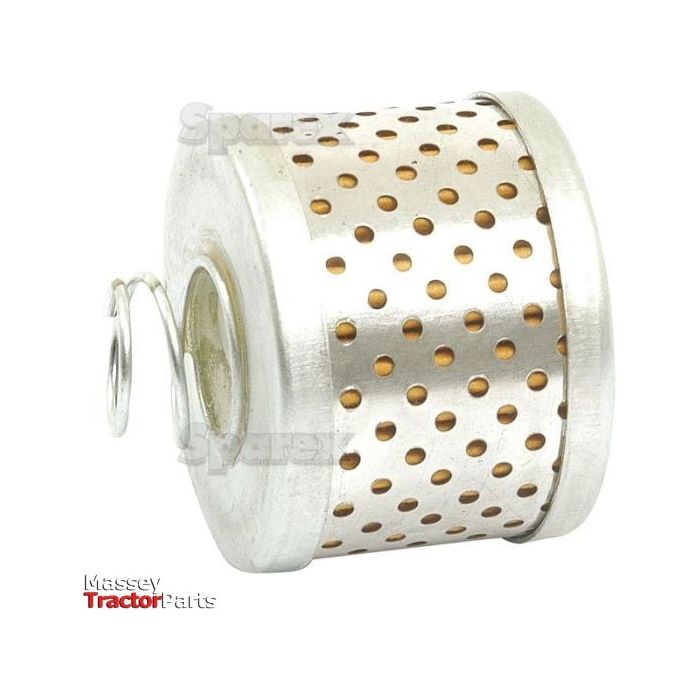 Displayed against a white background is the Sparex Power Steering Filter - Element (Part No.S.40162), a cylindrical metal filter with perforations, designed as a spare part for Massey Ferguson tractors. This Sparex Agrifilter ensures optimum performance and reliability for your agricultural needs.