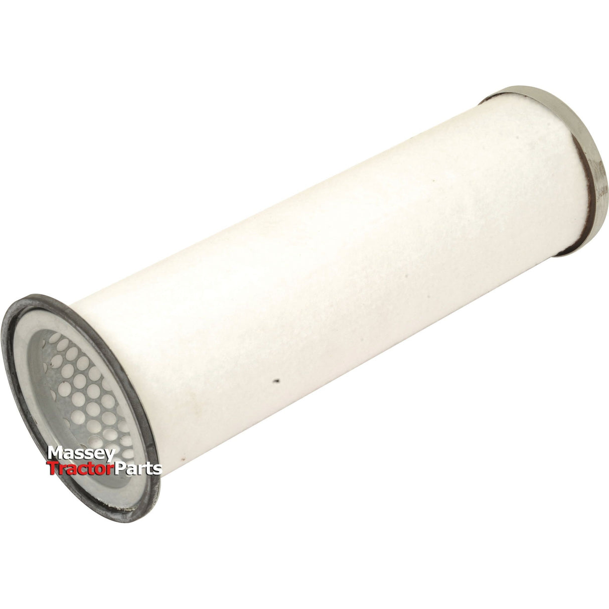A white cylindrical air filter with metallic ends, featuring a honeycomb pattern on one side, labeled "Sparex," compatible with John Deere and Fleetguard systems. This is the Air Filter - Inner - AF1980 (Sparex Part No.S.76343).
