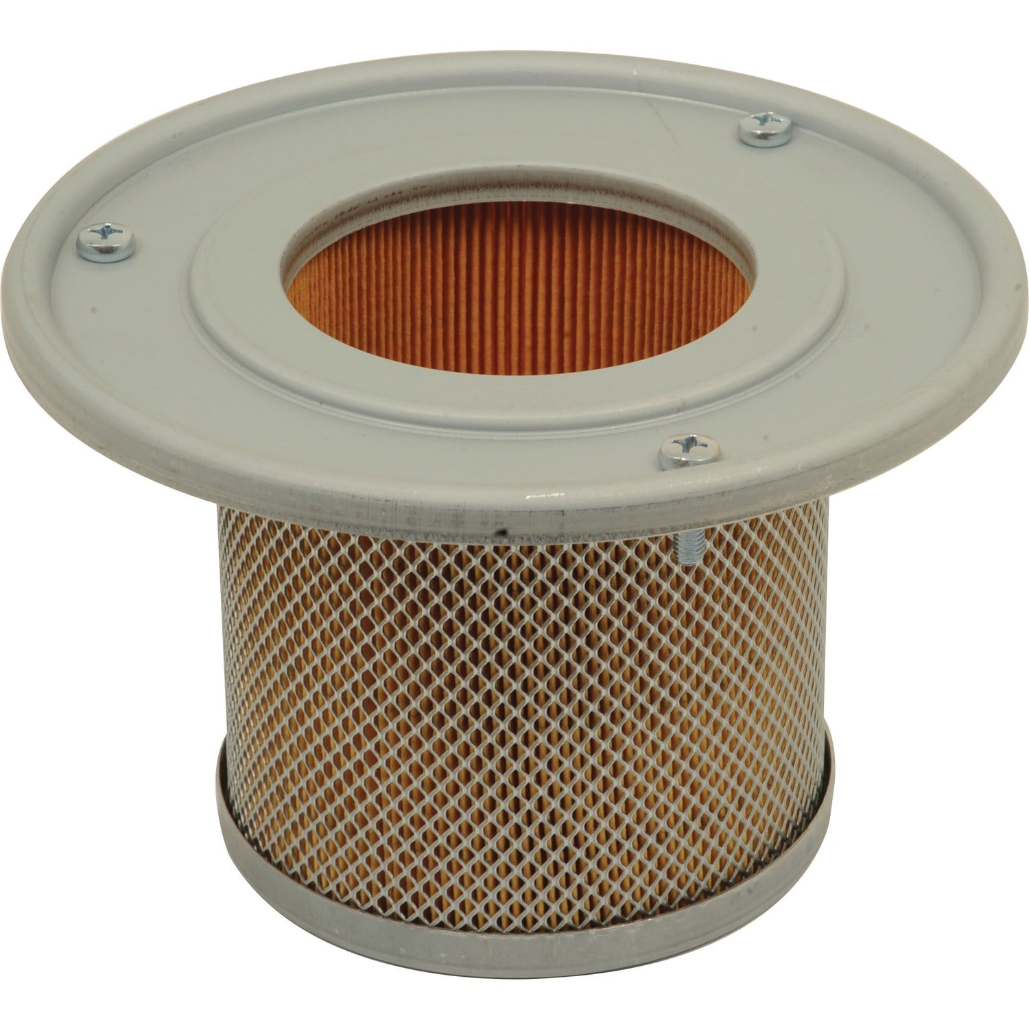 The Sparex Air Filter - Inner - AF25301 (Sparex Part No. S.76553) is a cylindrical air filter with a metal mesh exterior and pleated paper interior, featuring a metal cap with a central hole secured by four screws. Designed for John Deere equipment, it ensures optimal performance and durability.