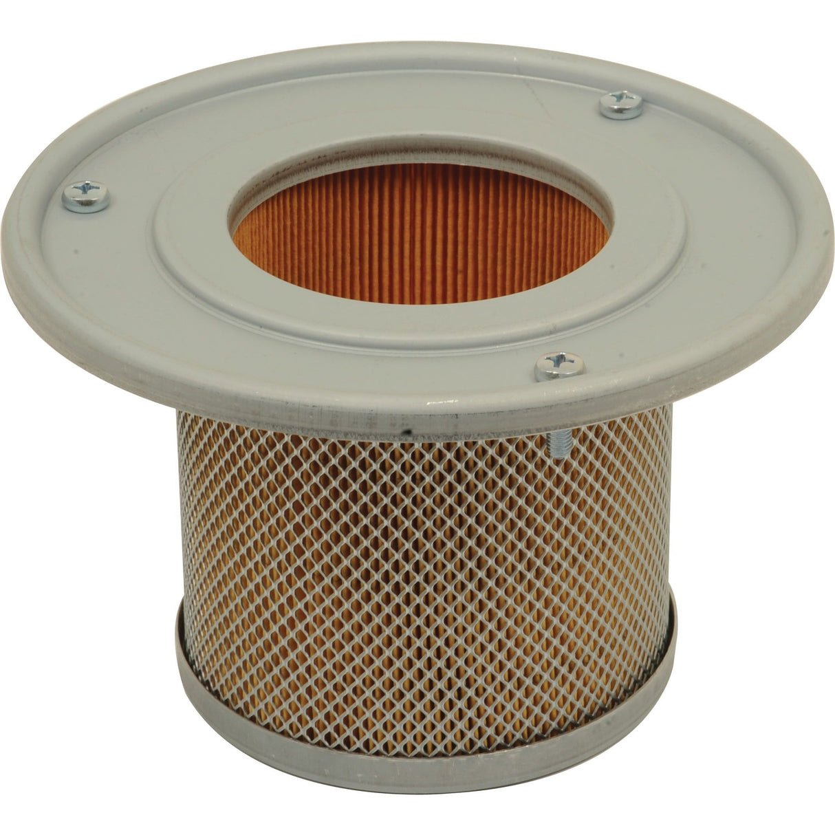 The Sparex Air Filter - Inner - AF25301 (Sparex Part No. S.76553) is a cylindrical air filter with a metal mesh exterior and pleated paper interior, featuring a metal cap with a central hole secured by four screws. Designed for John Deere equipment, it ensures optimal performance and durability.