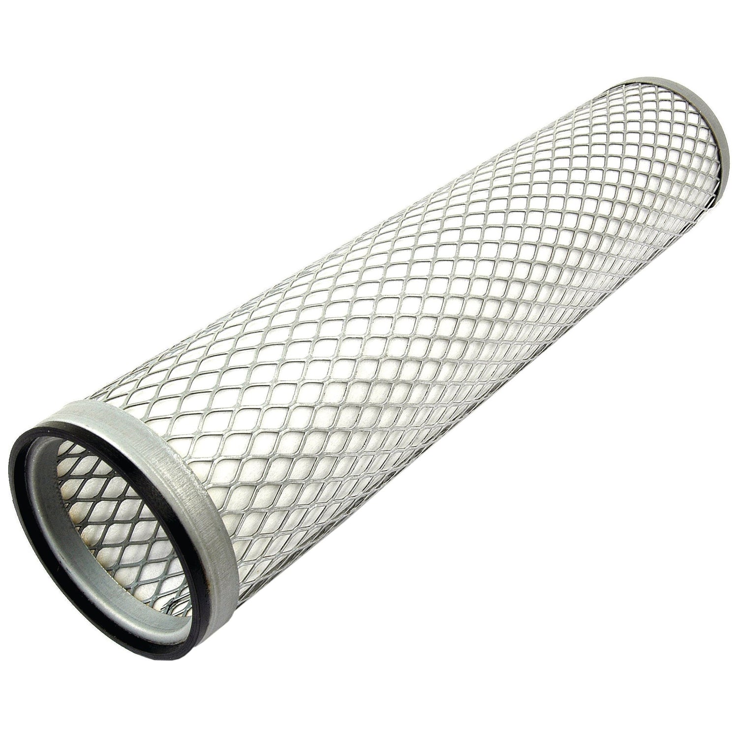 A cylindrical metal mesh air filter with rubber ends, branded Sparex, is shown, specifically designed for use in Ford/New Holland equipment. This product is identified as the Air Filter - Inner | Sparex Part No.S.76511.