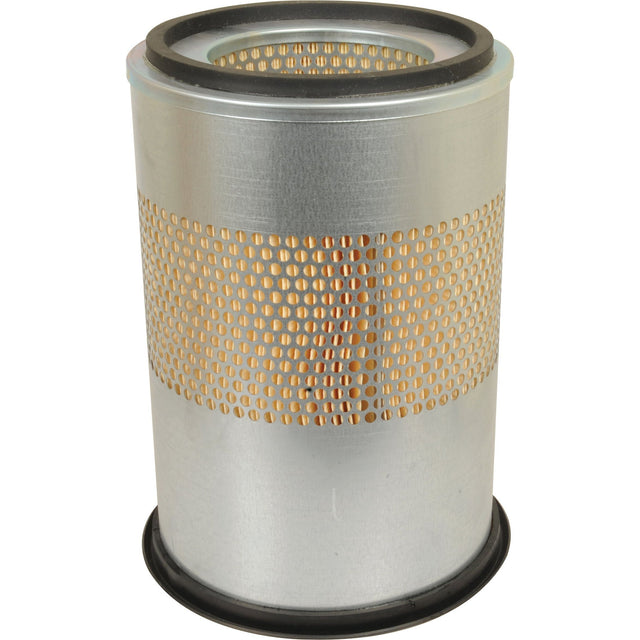 A Sparex cylindrical metal air filter, model AF25498 (Sparex Part No. S.76406), featuring perforated holes around the middle section, compatible with Ford/New Holland equipment.