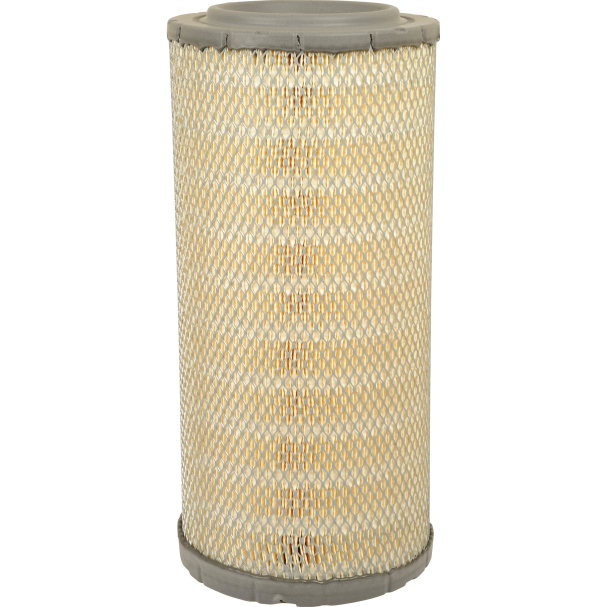The Sparex Air Filter - Outer (AF25957, Sparex Part No. S.108831) is a cylindrical, metallic air filter featuring a mesh design and gray caps on both ends, specifically designed to meet the rigorous standards of Case IH equipment.