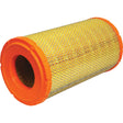 The Sparex Air Filter - Outer (Part No. S.119417) features a cylindrical design with a yellow mesh body and orange end caps, making it ideal for Ford New Holland.