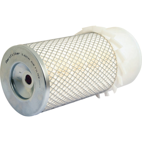 Cylindrical air filter with a metal grid exterior and white plastic end caps, labeled "Sparex S.62141," this high-quality Sparex product ensures optimal performance.