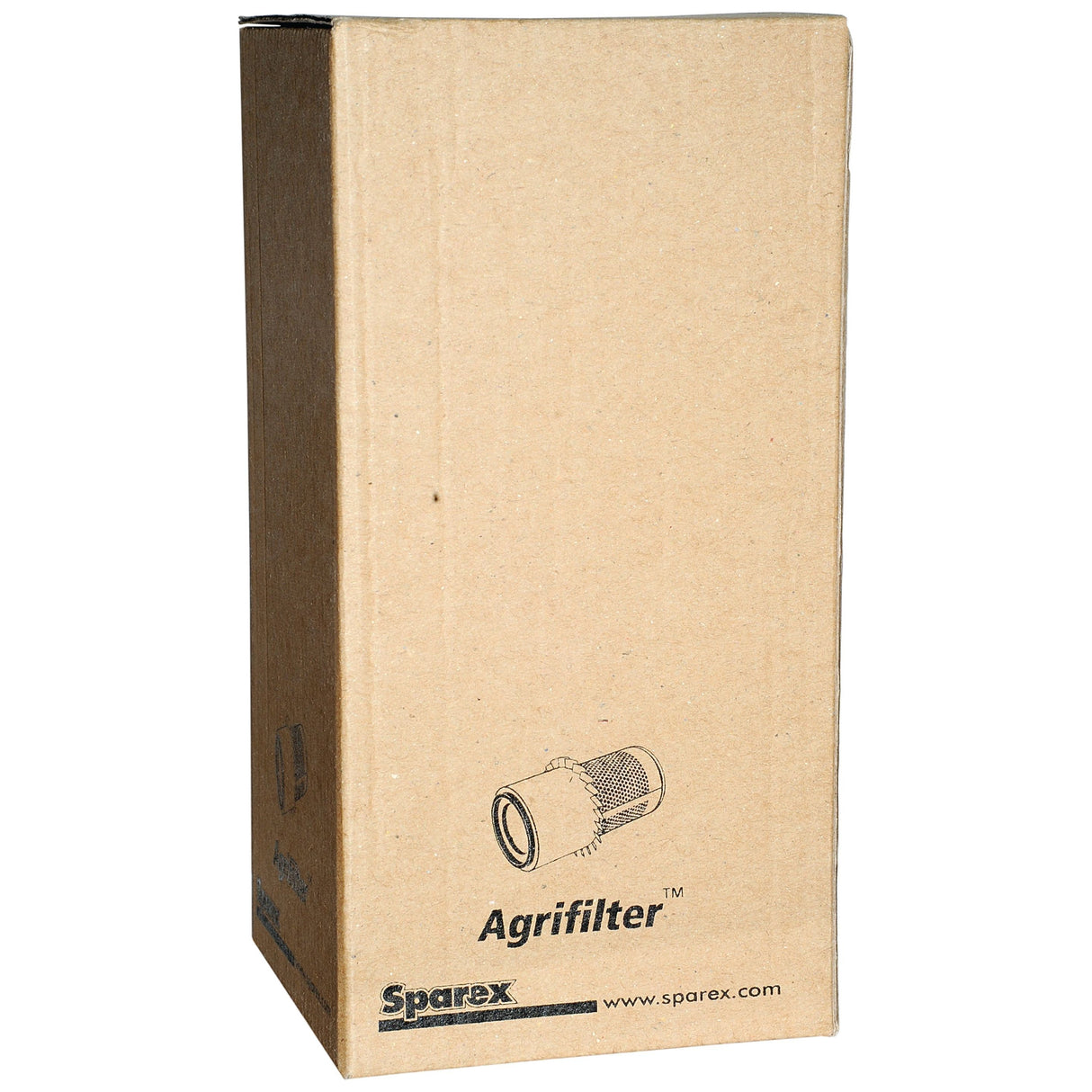 Cardboard box labeled "Agrifilter" with an illustration of a cylindrical air filter and the brand name "Sparex." Perfect for David Brown equipment. 
Revised:
Cardboard box labeled "Agrifilter," featuring an illustration of a cylindrical air filter along with the brand "Sparex." This Air Filter - Outer (Part No. S.76289) is ideal for David Brown equipment.