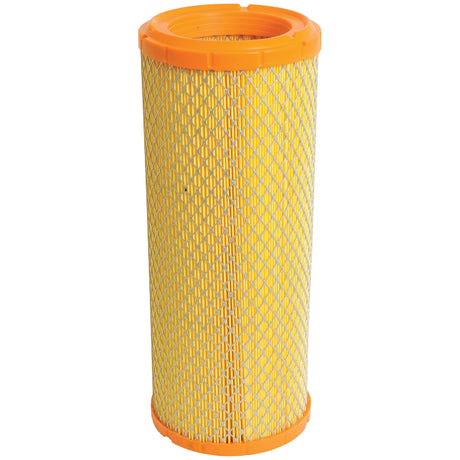 A Sparex Air Filter - Outer, part number S.76431, features an orange plastic frame and a yellow mesh exterior, making it ideal for agriculture equipment.
