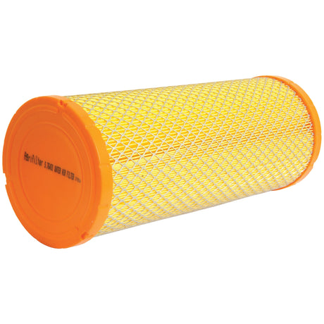 The Sparex Air Filter - Outer, part number S.76431, is a cylindrical air filter designed for agriculture equipment, featuring a yellow mesh exterior and orange end caps.