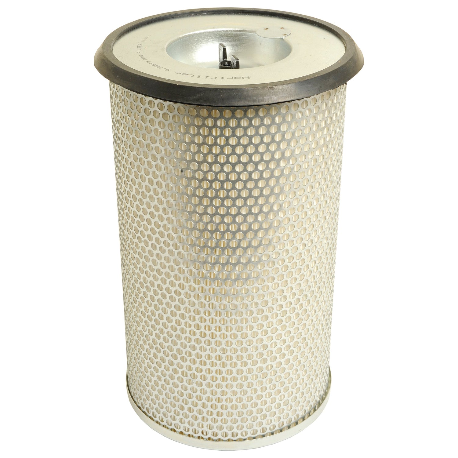 The Sparex Air Filter - Outer (Sparex Part No. S.76549) is a cylindrical air filter with a metal top and bottom, featuring a mesh-like outer layer designed to trap particles, ideal for use in Fiat New Holland machinery.