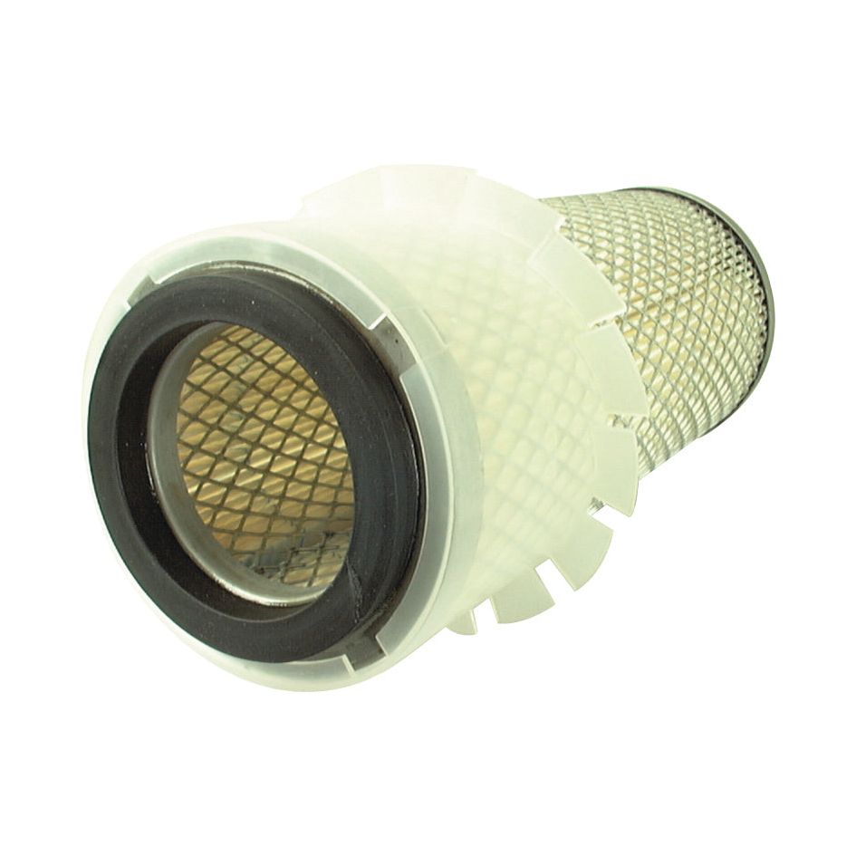 Close-up of a cylindrical Sparex Air Filter - Outer (Sparex Part No. S.76891) with a metal mesh body and a black rubber gasket at one end. The air filter features a translucent plastic frame, designed specifically for various tractor models.