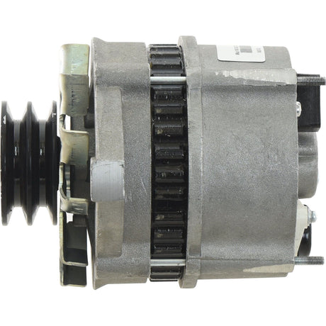 A close-up image of the Sparex Alternator - 14V, 95 Amps (Sparex Part No.S.361711), showcasing its gray metal casing and black V-style pulley on one end, along with cooling vents and visible internal components.