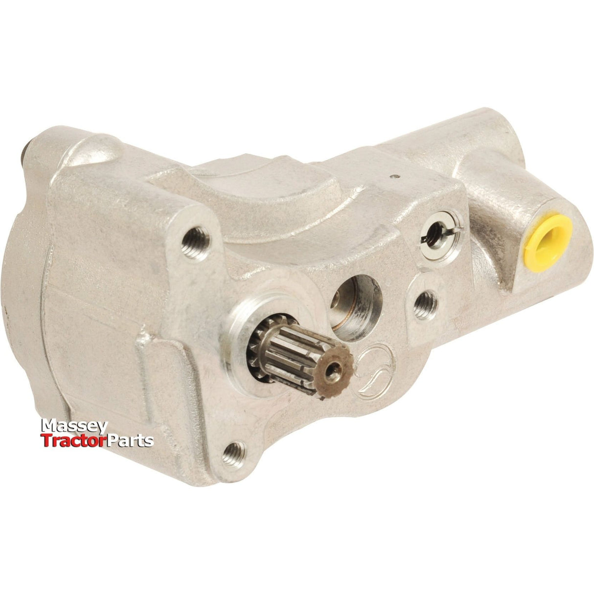 Silver mechanical component with the branding "Sparex" on it, identified as the Auxiliary Hydraulic Pump (Sparex Part No.S.40873), featuring gears and connecting parts, likely for use in a tractor or heavy machinery such as a Massey Ferguson.