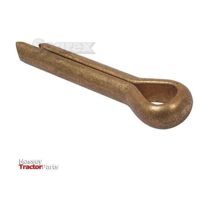 A close-up of a brass-colored cotter pin, used for securing tractor parts, marked with "Sparex" in the lower left corner. This Brass Cotter Pin (Pin Ø4mm x 32mm | Sparex Part No.S.4449) features material similar to that found in a 1/2'' ball valve.