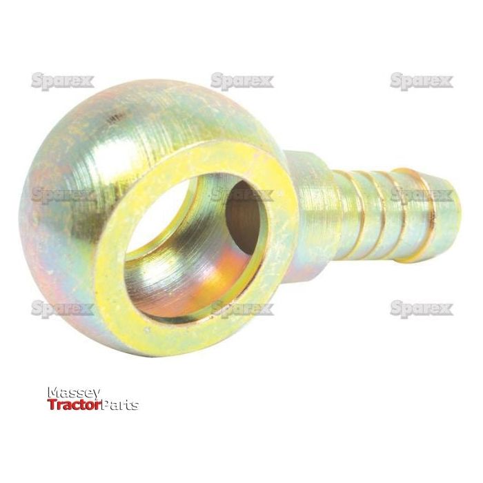 A Banjo Fitting A Ø 16mm DN08 - 9.00mm (Sparex Part No.S.55194) featuring a metallic build with a spherical head and threaded body for connecting hoses in machinery, suitable for hose internal diameter of 9.00mm and hole diameter of 16mm. The background is watermarked with "Massey Tractor Parts" and "Sparex".