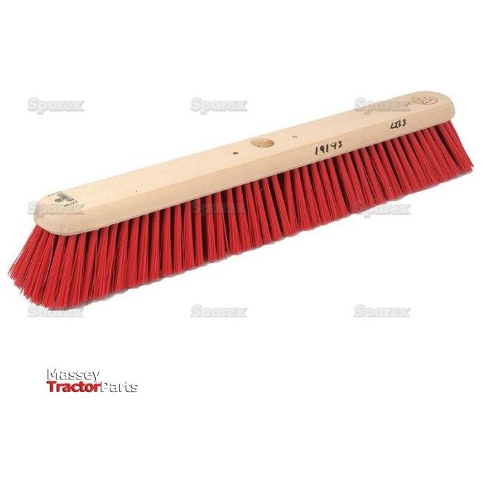 A wooden push broom with red polypropylene bristles is shown against a white background, featuring the text "Massey Tractor Parts" in the bottom left corner. The Sparex Broom Head - Polypropylene 61cm / 24'' (Sparex Part No.S.19193) measures 24 inches in width, making it ideal for large cleaning tasks.