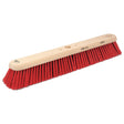 A 24-inch Broom Head - Polypropylene by Sparex, featuring dense red polypropylene bristles and a central hole for handle attachment.