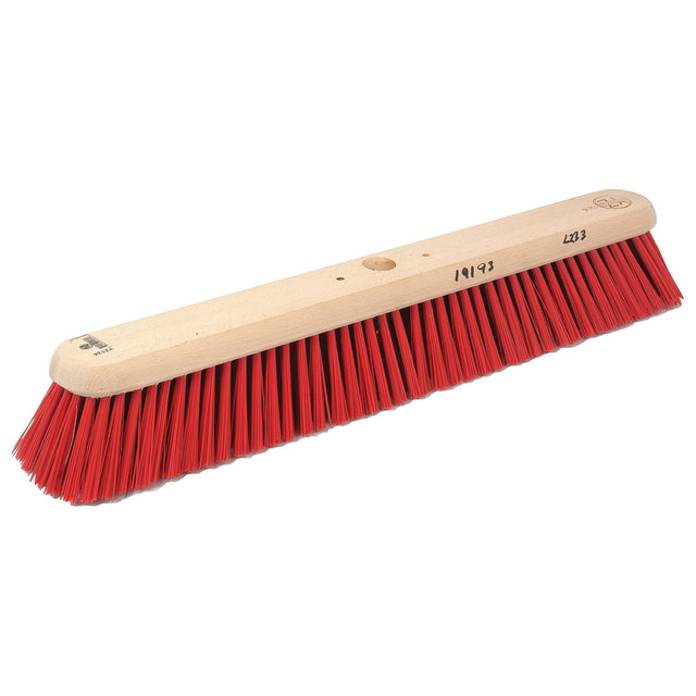 A 24-inch Broom Head - Polypropylene by Sparex, featuring dense red polypropylene bristles and a central hole for handle attachment.