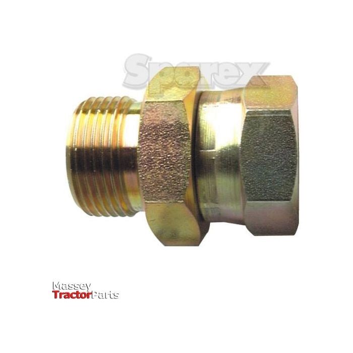 A metal hex adapter fitting with threaded ends, typically used in machinery or plumbing, featuring the "Sparex" logo faintly on top and "Massey Tractor Parts" visible in the bottom left corner. This versatile hydraulic adaptor, named Hydraulic Adaptor 3/8'' BSP Male x 1/4'' BSP Swivel Female (Sparex Part No. S.4686), includes BSP Male and Swivel Female connections for enhanced compatibility.