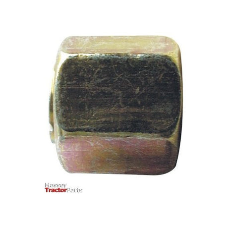 Square, metallic object against a white background with the "Massey Tractor Parts" logo in the corner, featuring a Hydraulic Adaptor 7/8'' JIC Swivel Blanking Cap (Sparex Part No. S.12047).