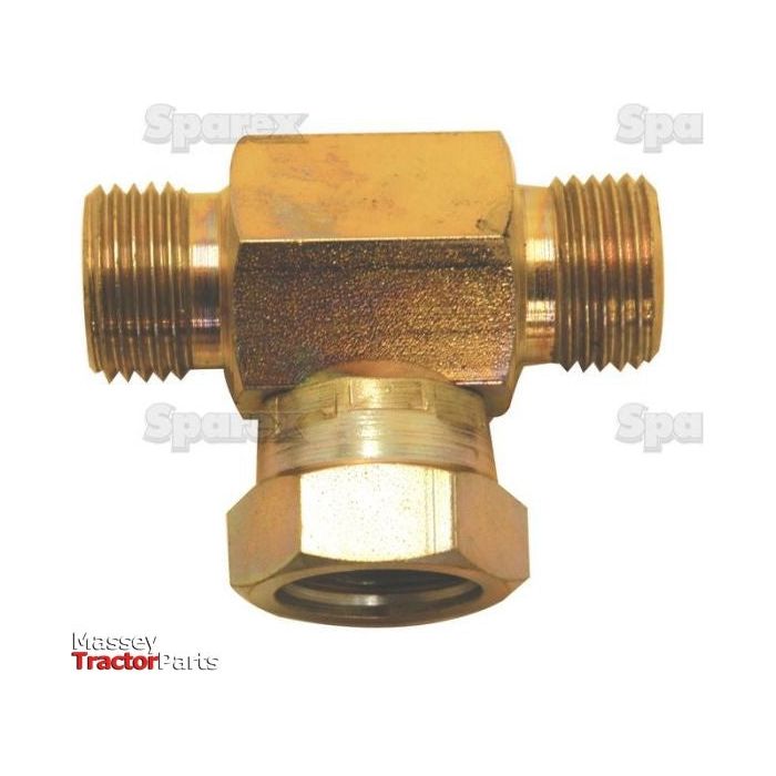 A brass Hydraulic Tee Piece 1/2'' BSP Male x 1/2'' BSP Male x 1/2'' BSP Swivel Female by Sparex, Part No. S.26520, featuring BSP male connectors on two ends and a BSP swivel female connector at the bottom.