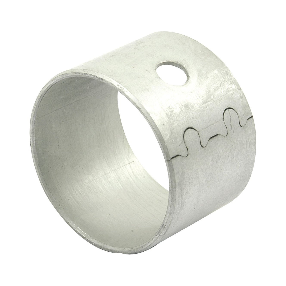 A cylindrical metal bearing with a circular hole and a wavy seam on one side, ideal for the Balancer Shaft Bush - S.60558 in Engine Model A by Sparex.