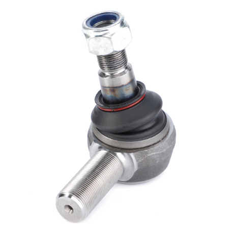 Close-up view of the Fendt Ball Joint (F270310020240) by AGCO, featuring a threaded section topped with a nut and a protective rubber boot around the joint area.
