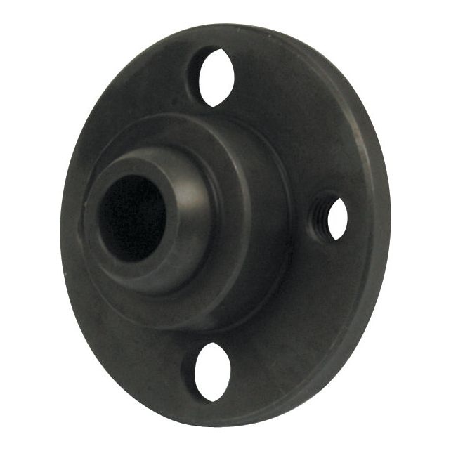 A black, round flange with three mounting holes and a central threaded opening, perfect for Case IH machinery. This is the Ball Peg by Sparex (Sparex Part No. S.17794).