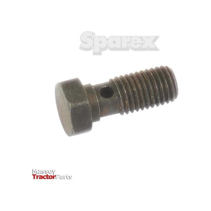 Close-up of a hexagonal-head Banjo Bolt | Sparex Part No. S.66006 with a hole in the threaded section. The background features the Massey Tractor Parts logo and a faint "Sparex" watermark, evoking the quality trusted by Ford New Holland enthusiasts.