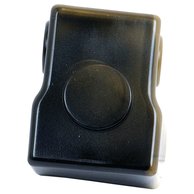 Close-up of a black Sparex brand Battery Terminal Cover (Sparex Part No. S.20531) with a rectangular shape and rounded edges, featuring a central circular button.