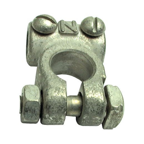 The Sparex Battery Terminal (Extra Heavy Duty) Negative, Part No. S.5294, features two screws on top, a tightening bolt on the side, and a central circular opening. It is perfect for securing your Sparex cable connection.