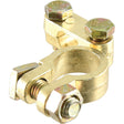 The Sparex Battery Terminal (Standard Duty) Negative, part number S.5089, is a high-quality brass connector with hexagonal bolts and nuts, specifically designed for negative cables to connect seamlessly to the battery.
