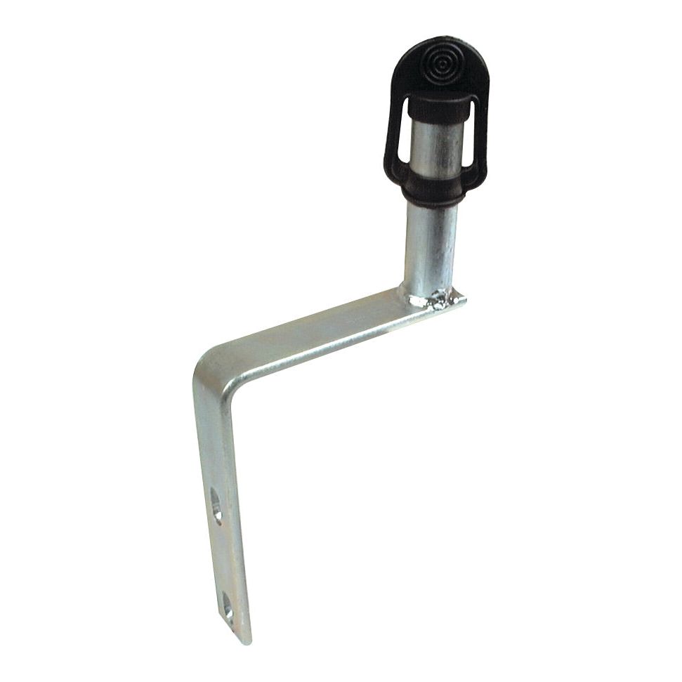 A Sparex Beacon Bracket (RH & LH) - S.14807, a metal L-shaped bracket with two mounting holes, featuring a vertical cylindrical socket with a black plastic cover and a John Deere rubber end cap.