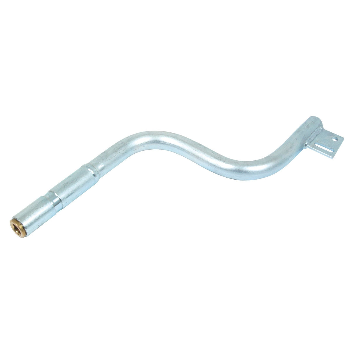 The Beacon Bracket (RH & LH) - S.18347 by Sparex features a silver metal pipe with a curved design. One end has a threaded section, while the other end is flat with a small tab extending outward, making it ideal for agricultural machinery such as Case IH or Steyr PROFI.