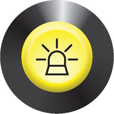 The Beacon Switch (Sparex Part No. S.52806) by Sparex features a black outer rim with a metallic sheen, and a circular yellow center adorned with a black emergency alarm icon, signifying activation for emergencies.